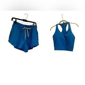 NWT Vuori performance crop tank & short set REGATTA BLUE HEATHER Size M